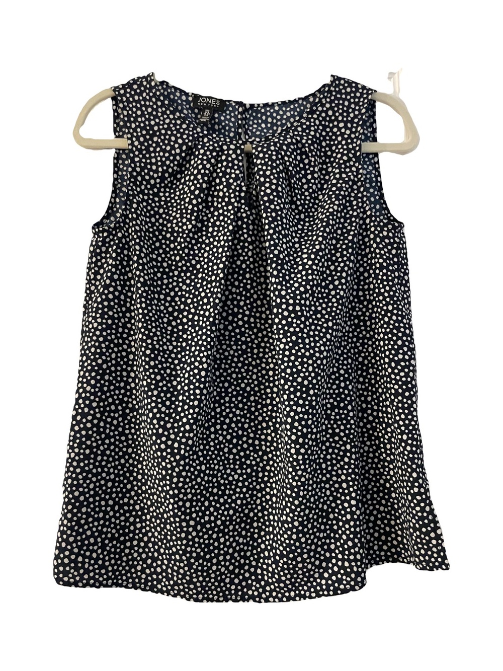 New York & Company Navy and White Polka Dot Blouse